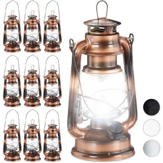Relaxdays Relaxdays - Set of 10 led Storm Lamps, Retro Lantern as Window Decoration or for the Garden, Battery Powered, Copper