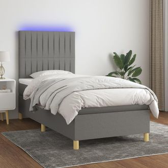 vidaXL Vidaxl - Cama Box Spring Colch&oacute;n Y Luces Led Tela Gris Oscuro 100x200 Cm