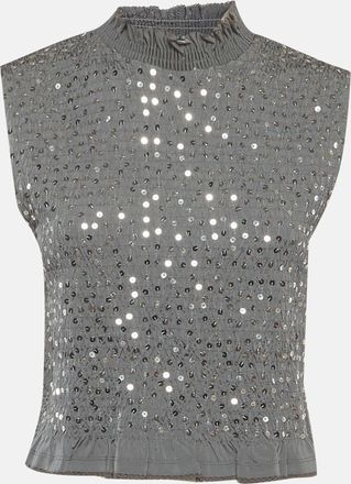 Sandro Grey Sequins Smocked Knit Sleeveless Top