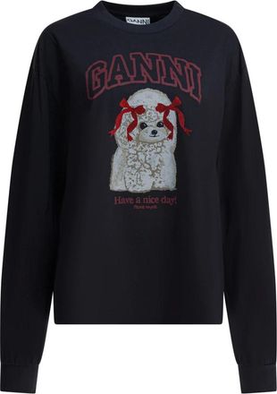 Ganni Hoodies & sweatvesten, Dames, Zwart, S, Katoen, Grey Poodle Longsleeve