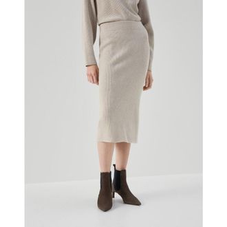 Brunello Cucinelli WomenS Feather Wool Silk Ribbed Knit Skirt, Size M