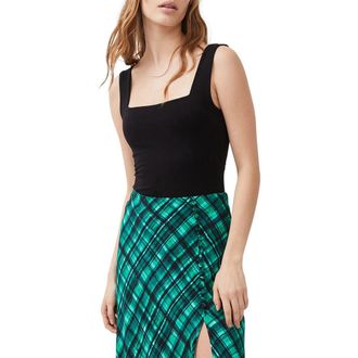 French Connection Rallie Square Neck Stretch Cotton Bodysuit in 01-Blackout at Nordstrom Rack, Size X-Small