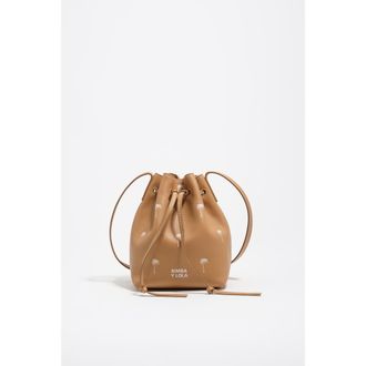 Bimba & Lola Small Palms print leather Carlino bucket bag in Hazelnut at Nordstrom