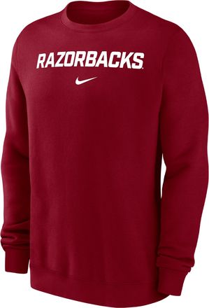 Nike Arkansas Razorbacks Club Fleece Nike Mens NCAA Pullover Crew-Neck Sweatshirt in Red | M33778P826ARKS-CRM