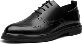 Generic Oxford Formal Shoes for Men Lace Up Brogue Wing tip Round Burnished Toe Leather Non Slip Rubber Sole Slip Resistant Low Top Classic(Black,7.5 UK)