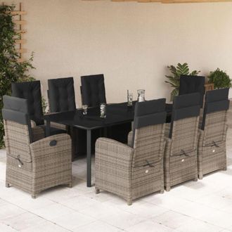 vidaXL Set Comedor Jard&iacute;n 9 Pzas Y Cojines Rat&aacute;n Sint&eacute;tico Gris Vidaxl