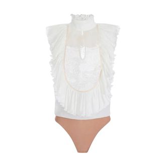 Elisabetta Franchi Body con ruches e pizzo - - Tops - Donna - Beige - M