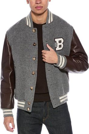 Brunello Cucinelli MenS Grey Wool Leather Sleeve Varsity Jacket, Size M