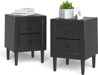 Costway Set de 2 Mesita de Noche, Mesita Auxiliar con 2 Cajones, Mesita con Sólidas Patas de Madera de Goma (Negro)