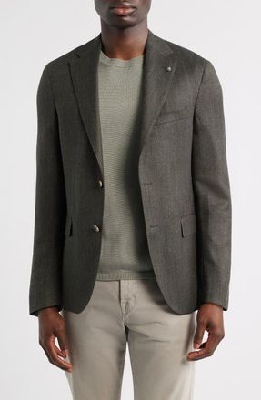 Jack Victor Midland Contemporary Fit Olive Green Wool Blend Herringbone Sport Coat in Dark Olive at Nordstrom, Size 38 Regular