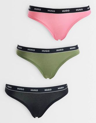 HUGO BOSS HUGO Bodywear - Confezione da 3 perizomi multicolore con fascia in vita con logo