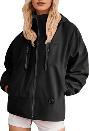 Generic Winter Jackets for Women Lightweight Windbreaker Hooded Tops Long Sleeve Full Zip Up Rain Coats Ladies Outdoor Casual Outerwear for Hiking Walking