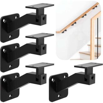 Elle Soportes Cuadrados Para Pasamanos - Soportes Ajustables Para Pasamanos De Escaleras Interiores - Para Escaleras Y Pasillos - Juego De 4 - Negro