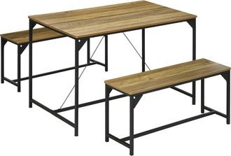 HOMCOM Dining Table and Bench Set for 4 - Kitchen Table with 2 Benches - Space Saving Dining Room Sets - Natural | TJ Hughes Green