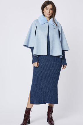 JayLey Womens Faux Fur Suede Jacket - Blue - One Size