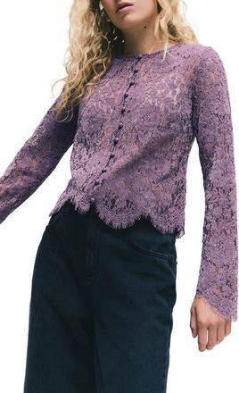 Next Lace Button-Up Top in Purple at Nordstrom, Size 8 Us