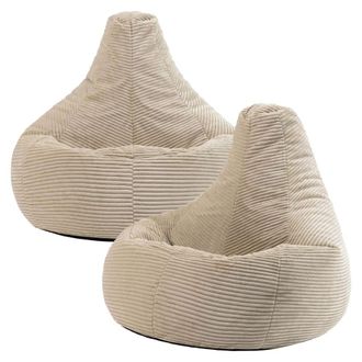 Icon Brand Set de 2 pufs con respaldo alto, pana beige