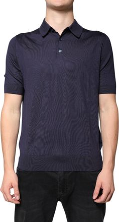 Dolce & Gabbana Blue Silk Collared Short Sleeves Polo Mens T-shirt (Pre-Owned)