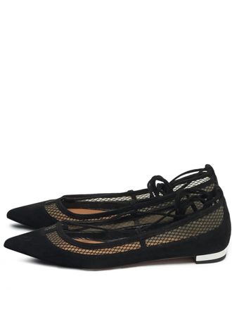 Aquazzura lace-up flat pumps - women - Calf Suede/Fabric/Calf Leather/Calf Leather/Rubber - 36 - Black
