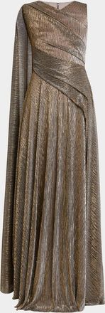 Talbot Runhof Shimmering Draped Sleeveless Evening Dress