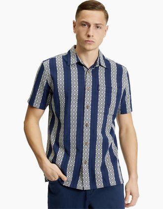 Ben Sherman Mens Ben Sherman Mens Block Geo Jacquard Short Sleeve Shirt - Twilight Denim - Size: 42/Regular