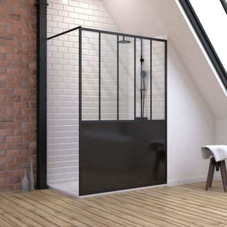 Aurlane Pack Mampara De Ducha 140x200cm Negro Mate + Plato De Ducha A Colocar En Resina 90x140cm