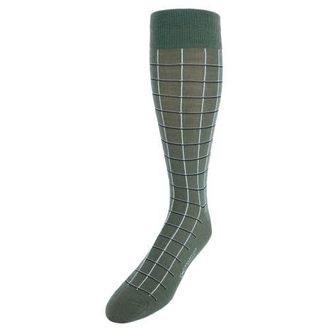 Trafalgar Store Oscar Windowpane Merino Wool Mid-Calf Socks in Green With Black And Cream at Nordstrom