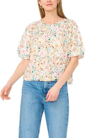 Vince Camuto Floral Puff Sleeve Top in Antique White at Nordstrom, Size Xx-Small