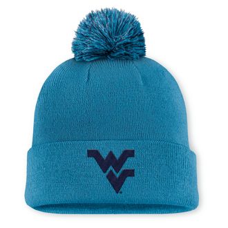 Nike West Virginia Primetime Campus Toned Nike Mens College Cuffed Pom Beanie in Blue | NC1649AWVN-UE8