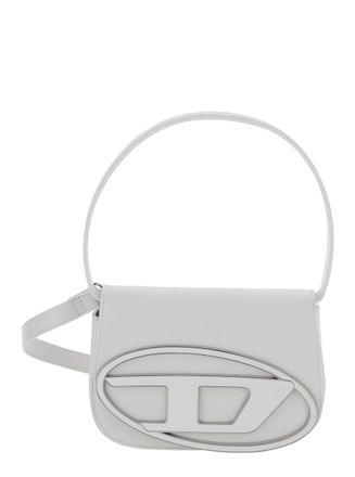Diesel 1Dr White Shoulder Bag With Oval D Patch In Leather Woman