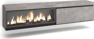 Skraut Home Mueble tv efecto madera cemento 208x35x45cm chimenea efecto fuego