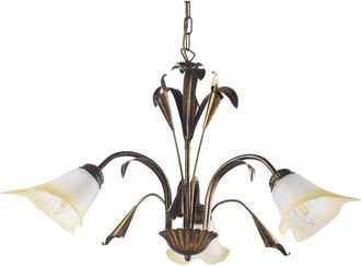 Onli Lampadario 3 luci in metallo marrone spennellato oro con vetri bianchi sfumati ambra