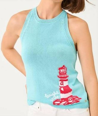 Lilly Pulitzer Emra Sweater Tank Top In Day Dream Blue Lighthouse Jacquard