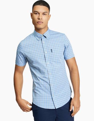 Ben Sherman Mens Ben Sherman Mens Linear Gingham Short Sleeve Shirt - Blue - Size: 38/Regular