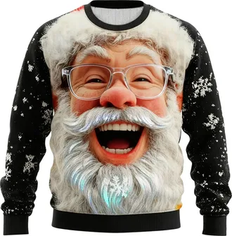 Generic Christmas Jumpers for Men Funny 3D SantaClaus Print Patterns Sweatshirt Pullover Xmas Party Sweaters Long Sleeve Jumper Christmas suits for Men Ugly X