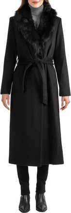 Sofiacashmere Toscana Genuine Shearling Collar Wool Blend Coat in Black at Nordstrom Rack, Size 10