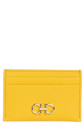 Ferragamo Double Gancio Leather Card Holder in Sunshine Yellow at Nordstrom