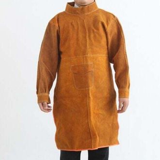 OEM Delantal De Soldadura De Cuero Ign&iacute;fugo, Resistente Al Desgaste Y A Las Quemaduras, De 130 Cm De Largo Y Manga Larga, Color Amarillo