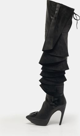 Roger Vivier Black Leather And Suede Rouches Cuissards Over The Knee Boots