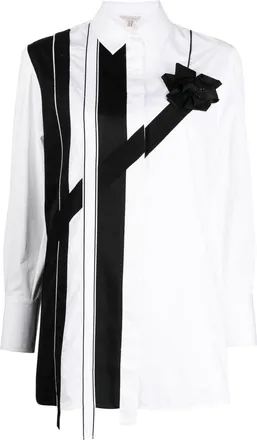 Shiatzy Chen ribbon-splicing cotton shirt - women - Cotton - 40 - White