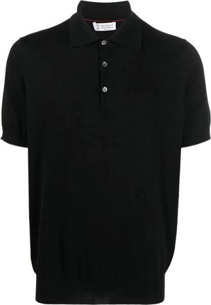 Brunello Cucinelli Katoenen polo met donkergrijze afwerking - Heren - Polos - Zwart - S - Katoen - Tops