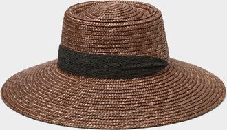 Simons Womens Long ribbon brown straw hat