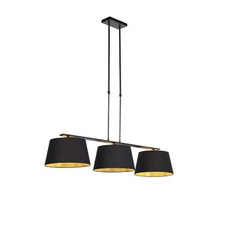 QAZQA Moderno L&aacute;mpara Colgante Con Pantallas De Algod&oacute;n Negro Y Dorado 32cm - Combi 3 Deluxe Acero /algod&oacute;n Alargada /redonda Adecuado Para Led Max. 3 X 40 