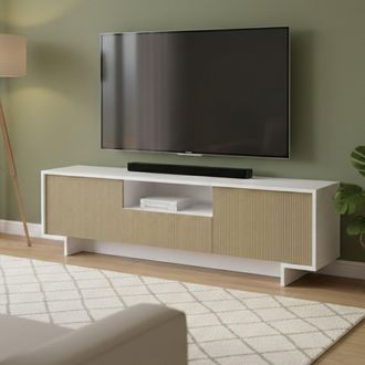 Dmora Dmora - Mueble Tv Andromeda, Mueble Tv Para Sal&oacute;n, Aparador Bajo De Sal&oacute;n Con 2 Puertas Y 1 Caj&oacute;n, 100% Made In Italy, 170x42h48 Cm, Blanco Y Beige, C