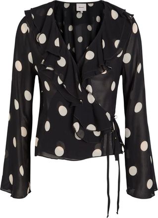 Reformation Kilah ruffled polka-dot top - Black
