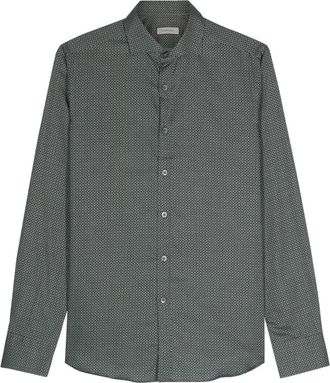 Canali geometric-pattern cotton shirt - men - Cotton - S - Green
