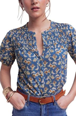 Boden Mya Floral Smock Button-Up Shirt in True Navy Dainty Blooms at Nordstrom, Size 0