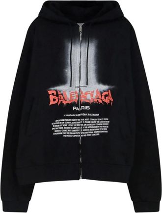 Balenciaga Hoodies & sweatvesten, Heren, Zwart, M, Katoen, The Door Oversized Zip-up Hoodie