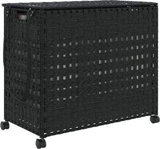 vidaXL Cesto Para Ropa Sucia Con Ruedas Rat&aacute;n Negro 66x35x60 Cm Vidaxl