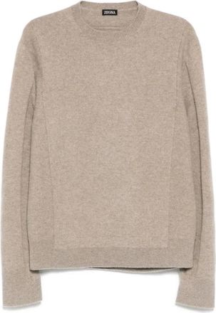 Ermenegildo Zegna Round-neck Knitwear, male, Brown, L, Brown Melange Polo Shirt with Long Sleeves